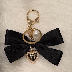 New Elegant Black Bow Keychain Bag Charm with Gold Accents
